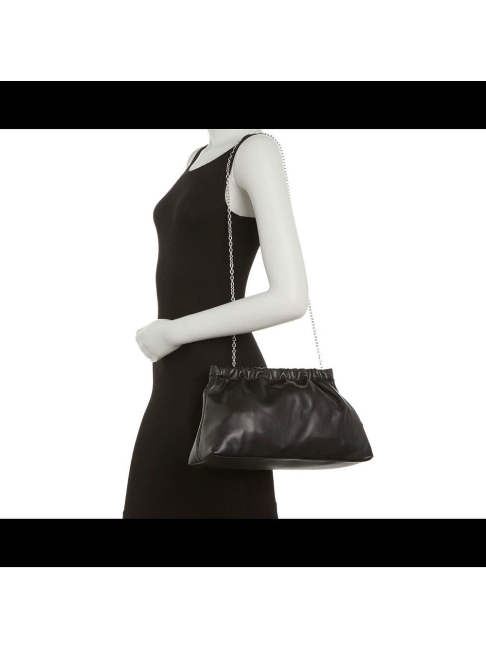 Who what wear CHARA purse chain strap Clutch Handbag Faux Black Leather Chic
